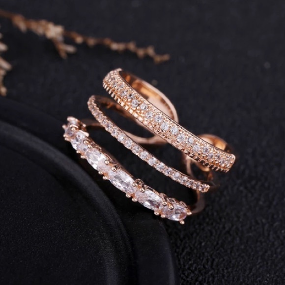 Rose Gold Stackable Diamond Open Adjustable Ring - Picture 2 of 8